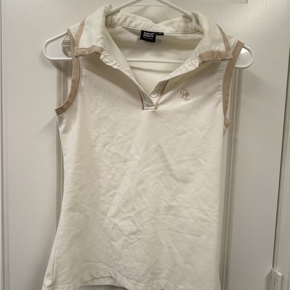 Cream Sleeveless Polo Top